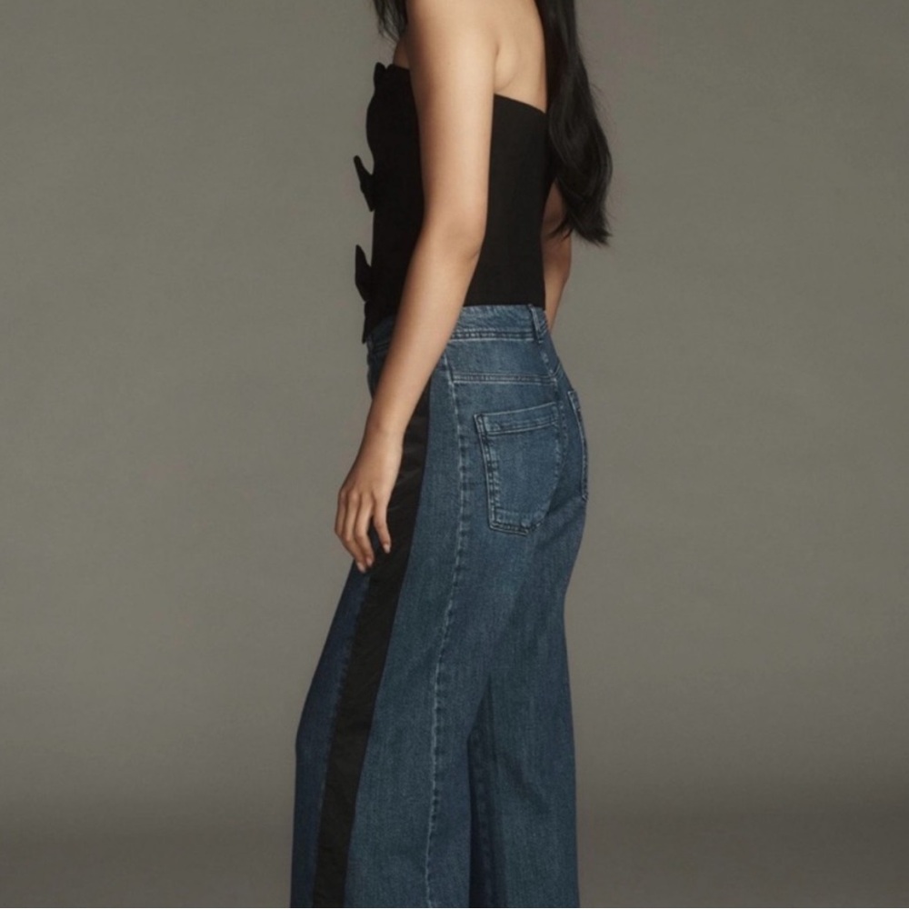 Pilcro Anthropologie Tuxedo Stripe Jeans Wide Leg Raw Hem